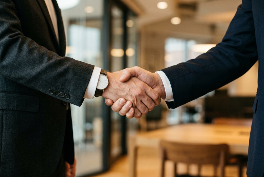 Handshake between two business partners (illustrative)